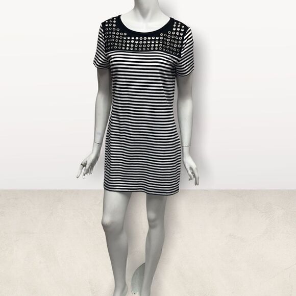 Michael Kors Stripped Gromit Short Sleeve Shirt Dress - Picture 2 of 6